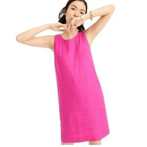 J. Crew Button Back Shift Dress Beauchamps Linen Pink Medium